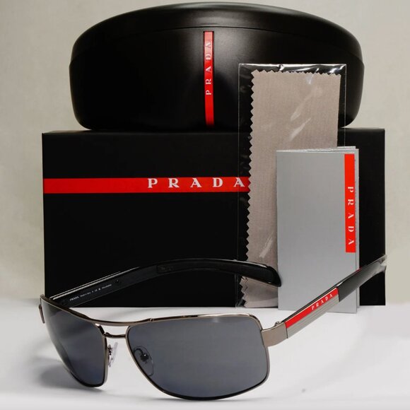 Prada Sunglasses Polarized Navigator Gunmetal Black Grey - Picture 1 of 5